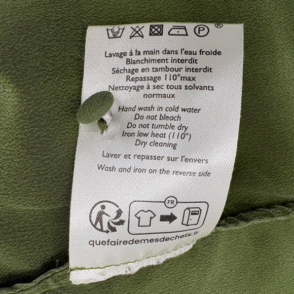 Sézane Chlo Embroidered 100% Silk Long Sleeve Blouse | Sz FR 32 (US 0) | Olive - Picture 16 of 16